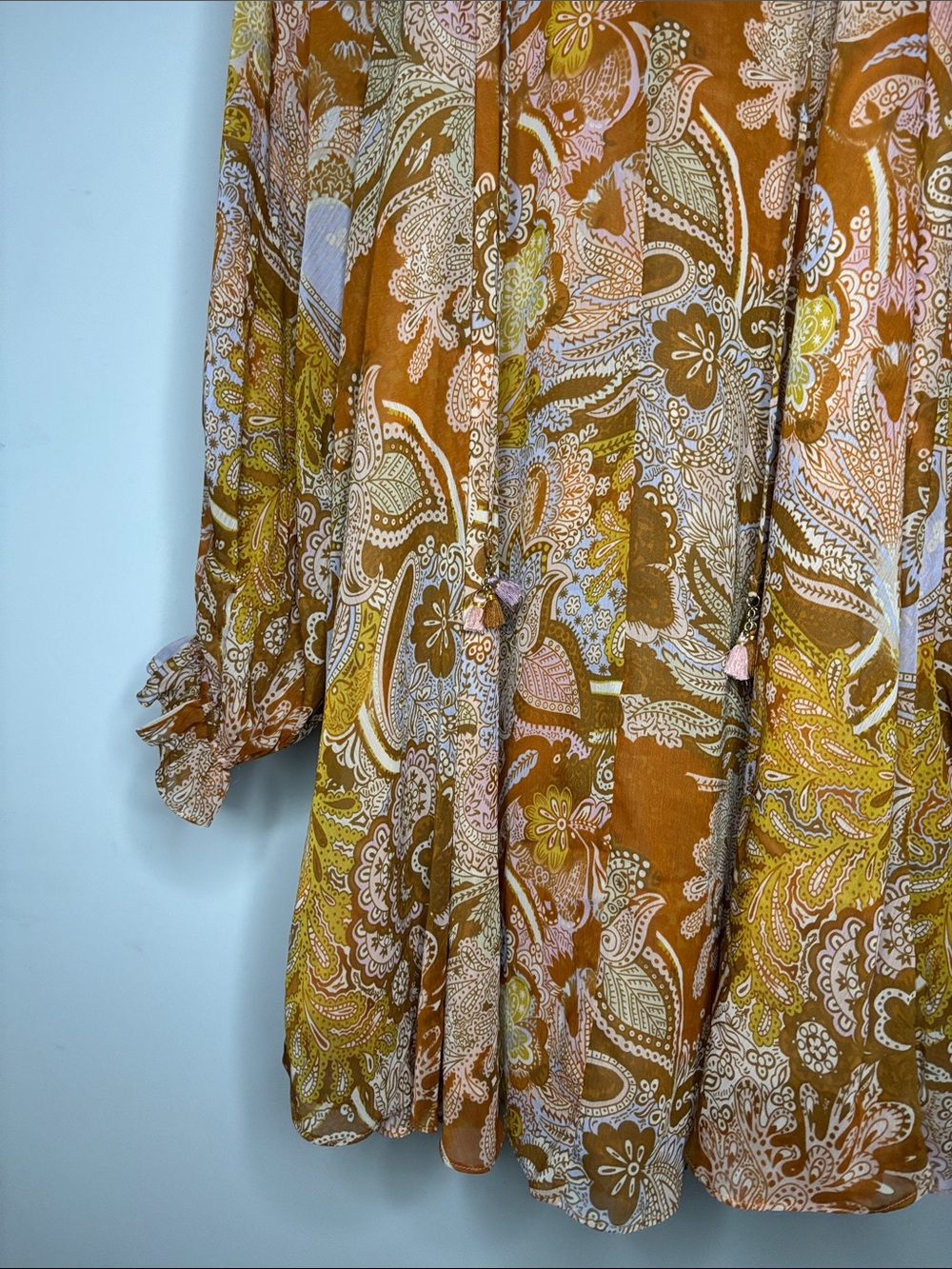 Haute Hippie Paisley Long Sleeve Dress in Rust, Pink & Mustard - Picture 3 of 9